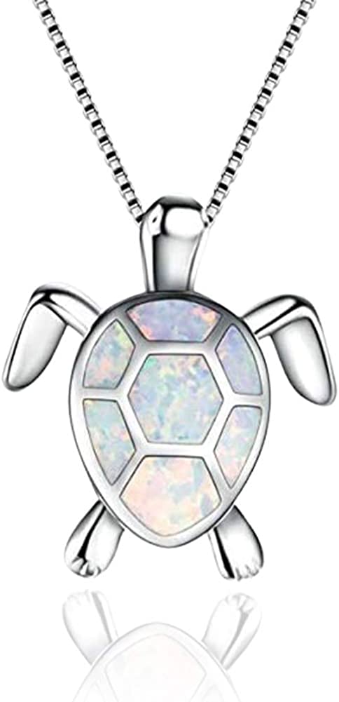 230816064904843_1 Hithop Cute Turtle Pendant Necklace Lovely Animals White Fire Opal Plated Silver Necklace Jewellery Gifts - Image 1
